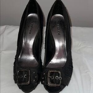 Charlotte Russe Metallic Gray Heels with Floral Design